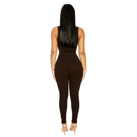 NWT NAKED WARDROBE Snatched To The Side Leggings Brown M - Picture 2 of 9